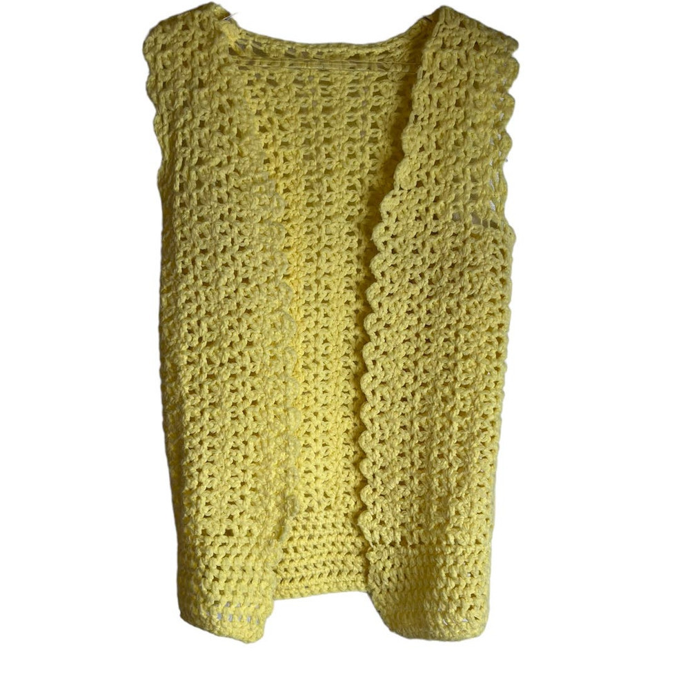 Vintage 1960's Crocheted Boho Hippie Yellow Spring Vest